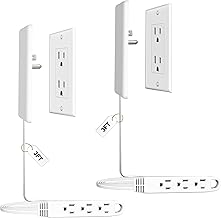 CABOCASA 2 Pack 3FT Flat Plug Extension Cord Power Strip with 3 Outlets, Patented Detachable Ultra-Thin Outlet Cover Concealer & Ultra-Flat Plug, Max. 13A 125V 1625W ETL Listed, White Color