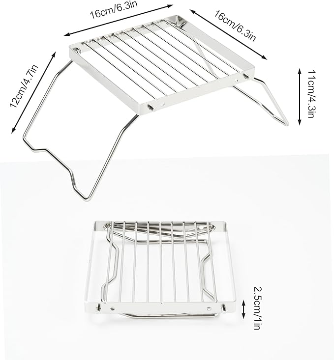2pcs Folding Campfire Grill, 304 Stainless Steel Portable Campfire Grill Grate Small Camping Campfire Grill Grate Over Fire Pit Camping Grill for Outdoor Backpacking BBQ
