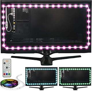 Power Practical LED Lights for TV in Living Room or Bedroom, Luminoodle Backlight, USB Powered Strips w/Remote for 15 Ambient Color Bias Lighting Options & 10 Brightness Modes, Size (41"-59" TV)