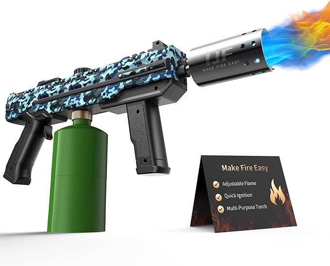 Propane Torch Gun, Adjustable Flame Blow Torch for Cooking, Powerful Grill Torch and BBQ Torch for Charcoal, Fire Torch for Searing Steak, Camping and Outdoor Use (Tank Not Included)