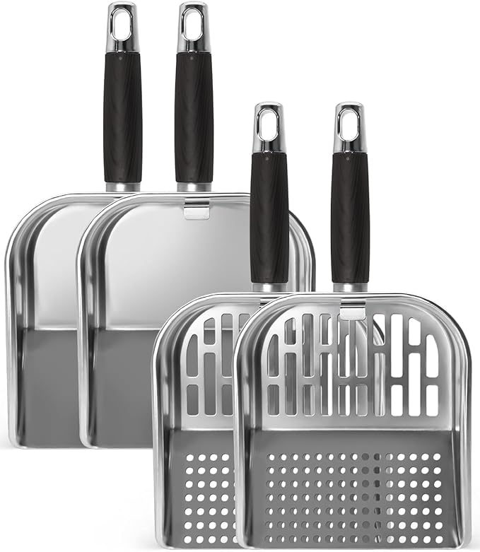 Griddle Scoop for Blackstone with a Any-Edge Hook, Stainless Steel Griddle Portable Food Mover for Stir Fry and Move Food, Classic & Sifting Grill Shovel, 4 Pack