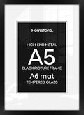 Homeforia A5 Picture Frame Black, High End Metal 5.8x8.3 Frames Matted to 4.1x5.8 Print, A5 Photo Frame with Mat A6, 5.8 x 8.3 Poster Frame, 8.3x5.8 Display Frames, Tempered Glass, Wall Kit, Set of 1