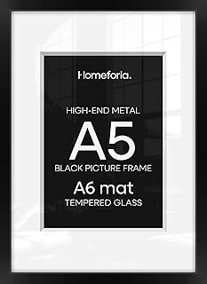 Homeforia A5 Picture Frame Black, High End Metal 5.8x8.3 Frames Matted to 4.1x5.8 Print, A5 Photo Frame with Mat A6, 5.8 x 8.3 Poster Frame, 8.3x5.8 Display Frames, Tempered Glass, Wall Kit, Set of 1