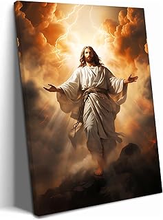 BingruiArt Jesus Canvas Wall Art Christian Wall Decor Jesus Portrait Catholic Picture God Painting Print Easter Decor Poster for Living Room Bedroom Church 16"x12" Wrapped Canvas Framed