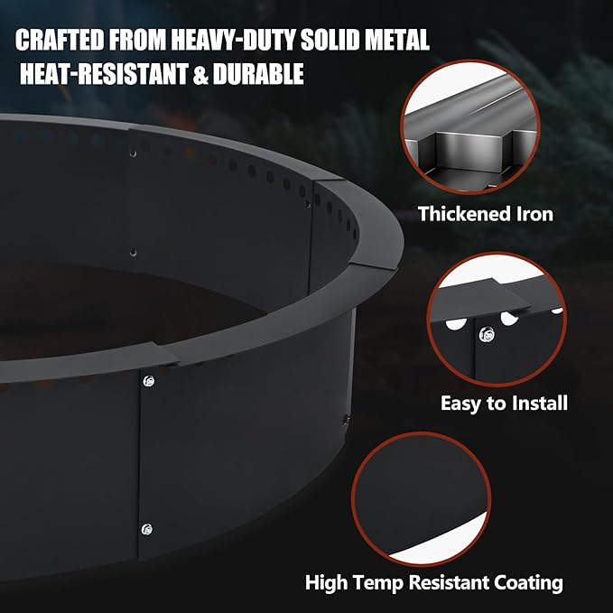 Smokeless Fire Pit Ring for Outside, 36 Inch Heavy Duty Metal Insert with Air Vents for Better Burn, Outdoor Firepit Ring for Backyard, Patio, Camping, Smokeless Wood Burning Use