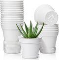 T4U Flower Pots 18-Pack, 5 Inch Plant Pot with Saucer and Drainage Hole, Durable Plastic Flower Pots, Small Pots for Plants, Violet, Succulent and Indoor Plant Decorative (18 Pack 5" Pot, White)