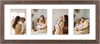 Golden State Art, 8x20 Picture Frame, Distressed Brown, Collage Frame Display Four 4x6 Photos, Horizontal or Vertical, HD Tempered Glass, Real Wood Molding, Wall Hanging, 1 Pack