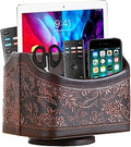 360° Rotating Remote Control Holder, PU Leather TV Remote Caddy Organizer Basket Storage Box with 5 Compartments for Pen, Pencil, Art Supplies, Makeup Brush, Office Desk Table Accessories