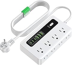 Power Strip with USB, HITRENDS 6 Ft Surge Protector Flat Plug Extension Cord with 8 Outlets 3 USB Ports & 3 Type-C Port (5V/3A), Outlet Extender for Home Office, White