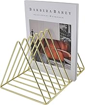 EASEPRES Gold File Holder Organizer, Triangle Record Album Holder Magazine Wire Rack, 9 Slot Multifunction Desktop Storage Decor for Home Office