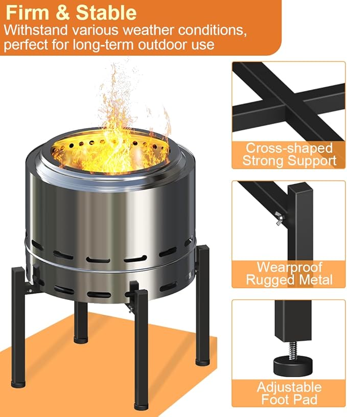 Garbuildman 15-27 Inch Universal Firepit Stand for Solo Stove Bonfire Ranger Yukon and Other 15-27" Outdoor Fire Pit, Metal Fire Pit Accessory for Outside Firepit, Outdoor Fireplace Tools, Black