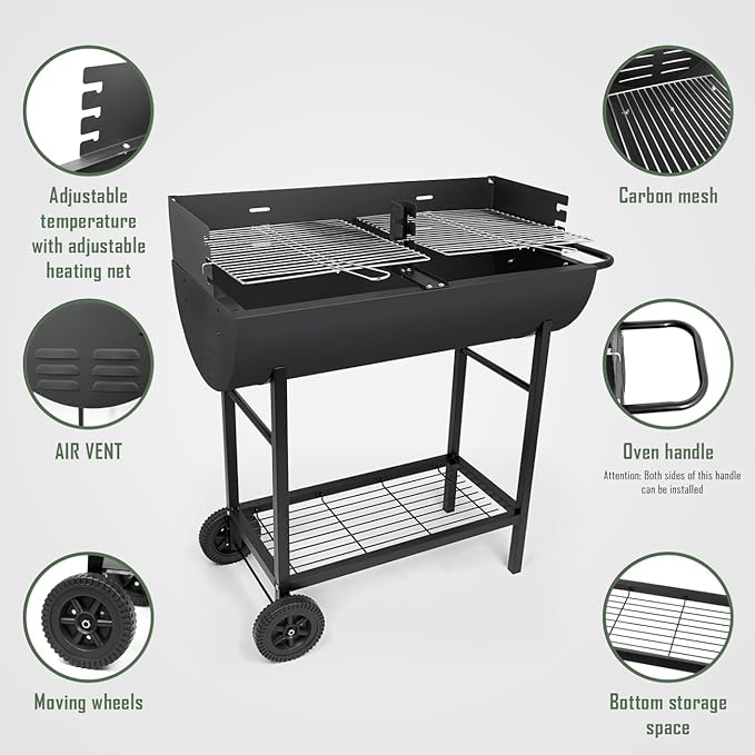 Charcoal Barrel Grill, Large Stainless Steel Grill For Backyard Camping Picnic and Party