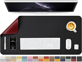 Dual Sided Leather Desk Mat - Waterproof Desk Pad for Office and Home - Desk Organization and Accessories - Ideal for Large Mouse Pad and Desk Mats on Top of Desks(Black+Red,36"x 17")