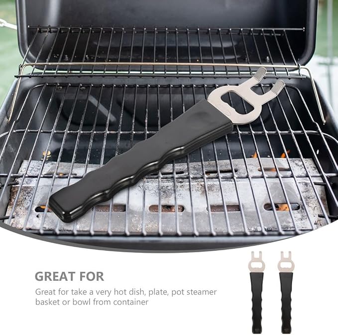 UKCOCO 2 Pcs Stainless Steel Grill Gripper and Hot Pan Lifter Tool - Anti-Scald Baking Tray Clip with Bottle Opener - Multi-Functional Kitchen Tongs for BBQ, Dish, Plate and Rack
