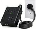 One Beat Surge Protector Power Strip, 6 Ft Ultra Thin Flat Extension Cord with 8 Outlets 4 USB Ports(2 USB C), Flat Plug Power Strip, White Power Strip for Home, Office, Dorm Room Essentials, Black