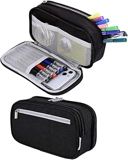 Chelory Big Pencil Case Large Capacity Pencil Bag Pouch 3 Multi Comparments High Storage Pen Holder Marker Holder Portable Office Stationery Organizer Supplies Makeup Cosmetic Bag Men Women (Black)