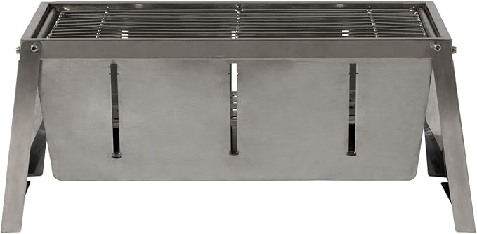 Fire Sense 63724 Stainless Steel Foldaway Charcoal Grill Heavy Duty Stainless Steel Construction For Outdoor Barbecues Camping Tailgating Traveling Charcoal Grate & Carry Bag Included