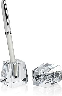 QFkris 2-Pack Crystal Single Pen Holder for Desk, 1.8" Fancy Fountain Pen Stand, Glass Feather Pencil Holder for Office Desktop Decoration, Gift for Man Woman Students Teachers Father Boyfriend