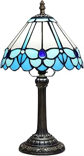 Tiffany Lamp Little Blue Butterfly Style Stained Glass Reading Lamp 8X8X14 Inch Bedroom Bedside Nightstand Night Light Home Office Desk Lamp with LED Bulb
