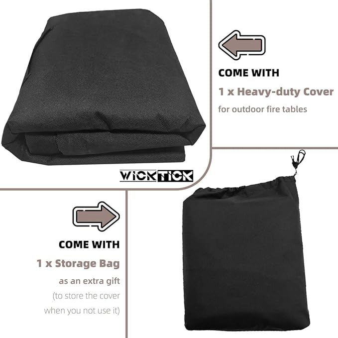 WICKTICK Rectangular Gas Fire Pit Table Cover 52 x 34 inch, Waterproof 600D Heavy Duty Fire Table Cover for 48 - 52 inch Patio Propane Firepit Tables
