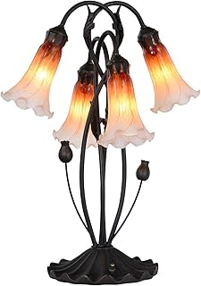 Bieye L10699 Lily Flower Blown Glass Accent Table Lamp for Living Room Bedroom Decoration (4-Light, Orange)