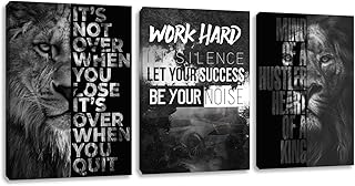Motivational Canvas Wall Art 3 Pieces Lion Poster Inspirational Positive Wall Art Quotes Success Canvas Picture Print Artwork Framed for Home Office Room Gym Workplace Wall Decor (48''Wx 24''H)