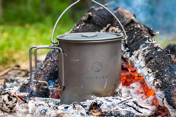 Valtcan Titanium Pot 750ml Grade 1 Thicker Build, Bail Handle, Tight-Fit Lid, 4.7 oz with Lid Ultralight Camping Mug 25.4 oz Backpacking Cookware for Hiking Bushcraft, No Metallic Taste Mesh Bag
