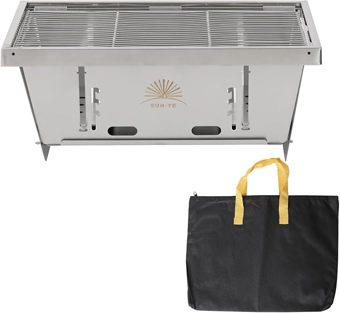 SUN-YE Charcoal Grill for IGT Table,Portable Grill with Carry Bag,Adjustable Furnace Burning Carbon Plate Height,Stainless Steel,Instantly Expands and Stores,1 Piece