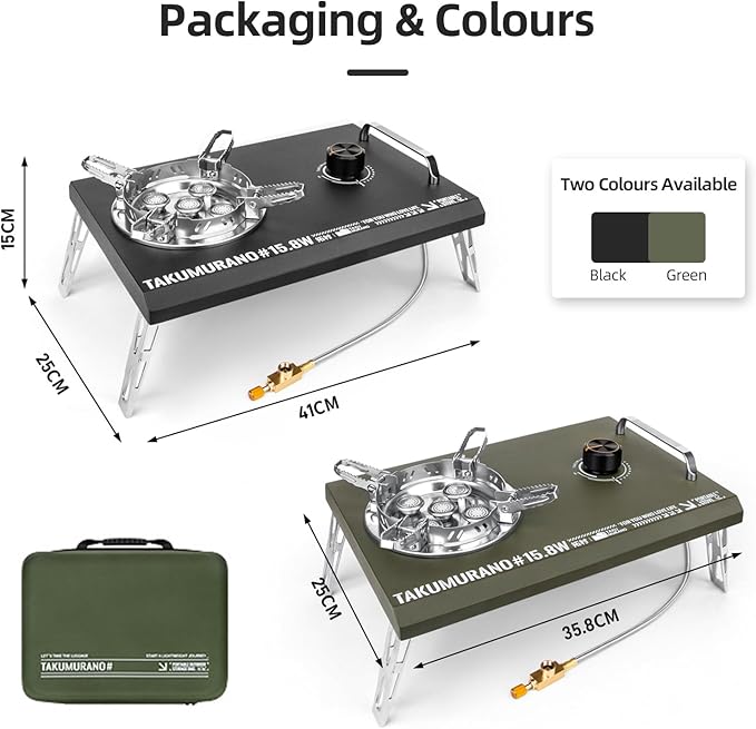 Propane camping stove, Desktop & Embed Folding Gas Stove, Household Gas Stove with Carrying Handle, Outdoor Camping Cooking Stove, 15800W, Green