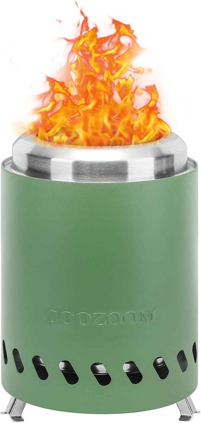 Portable Table Top Fire Pit with Stand, 5.5" Stainless Steel Mini Outdoor Low Smoke Burning Tabletop Firepit Fueled by Pellets or Wood, for Outside Camping Green