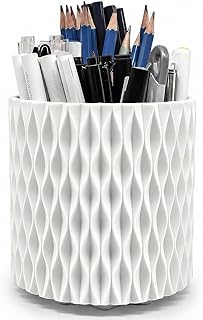Lebenrich Rotating Pen Holder for Desk, 5 Slots Easthetic Pencil holder Desk Organizer Supplies and Accessories for Women Girls, Pencil Cup for Office Home Art Supply, White