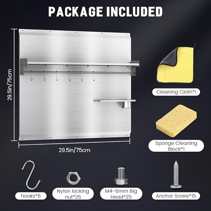 30"x30" Stainless Steel Stove Backsplash – Range Backsplash with Shelf & Knife Holder – Kitchen Wall Splash Guard with Pre-Drilled for Easy Installation & Easy Clean