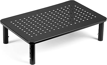 LOTEYIKE Monitor Riser Desktop Stand, Flat Screen TV Monitor Stand Riser, Sturdy Metal Laptop Computer Monitor Stand Shelf for Printer, iMac, 3 Height Adjustable PC Stand with Mesh Platform