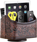 YAPISHI Antique Leather Remote Control Holder, 360 Degree Spinning Desk TV Remote Caddy/Box, Bedside Table Organizer for Controller, Media, Calculator, Mobile Phone and Pen Storage