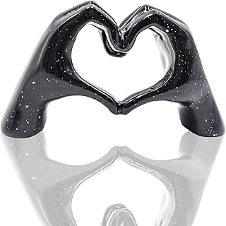 Small Heart Hands Sculpture Decor, Resin Golden Modern Abstract Love Finger Statue, Hand Model Decoration for Home Living Room Bedroom Bookshelf Shelves Wedding Office Desk Table 2.8″ H