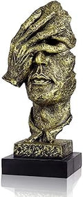 Lependor Abstract and Creative Desk Decorations The Thinker Statue, Hand & Face Statues and Sculptures for Home Living Room Decor - No See Gold
