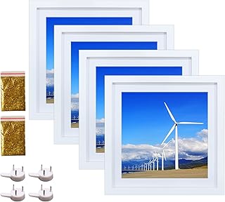 12x12 Wood Picture Frame Set of 4 Diamond Painting Frame 30x30cm Display 10x10 in/ 25x25cm with Mat or 12x12in/ 30cm x 30cm Without Mat Diamond Art Frame 12 x 12 Square Photo Frame Wall Decor, White
