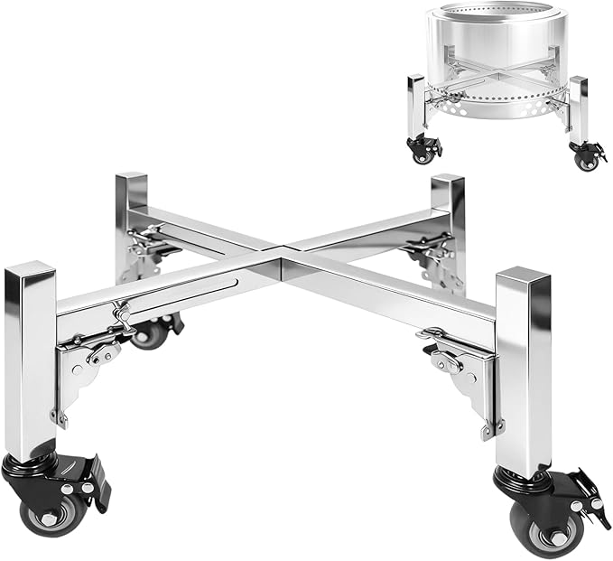 Fire Pit Rolling Stand for Solo Stove Bonfire - 18.18–27.55" Adjustable Fire Pit Stand with Locking Wheels, Stainless Steel Outdoor Fire Pits for Universal Solo Stove Bonfire Ranger and Yukon