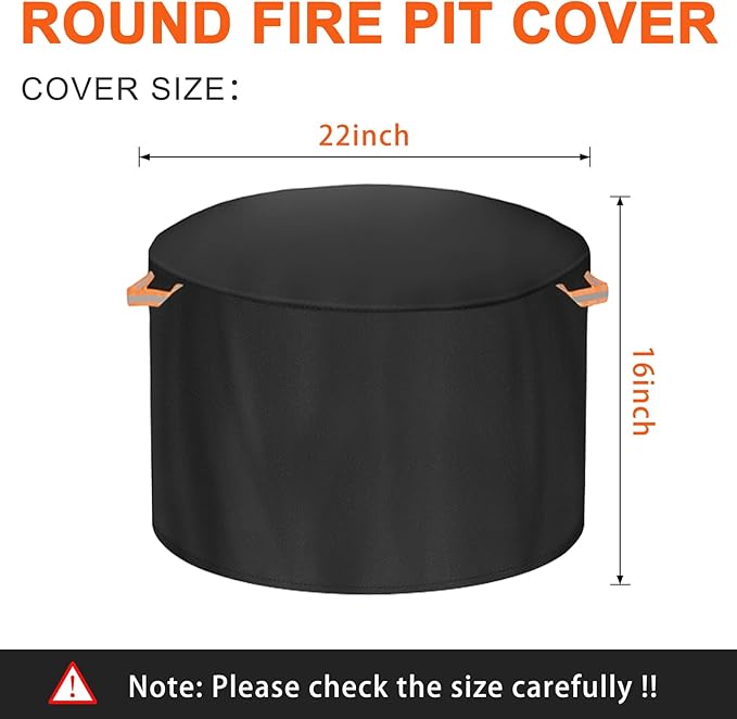 Fire Pit Cover for Solo Stove Bonfire 22 Inch，Firepit Covers Round Outdoo,600 Anti UV& Waterproof Smokeless Fire Pit Cover,for Gas/Table/Bowl Fire pits (Bonfire - 22”D x 16”H)