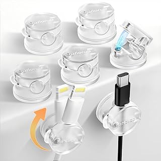 Magnetic Cord Holder for Desk & Nightstand, 7-Pack 360° Rotatable Cable Clips Organizer - Strong Adhesive Fits 8mm Lots for Phone Charger Cords & Wires, Clear
