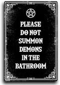 IRISIVITA Spooky Metal Sign, Please Do Not Summon Demons In The Bathroom, Gothic Wall Art, Halloween Decorations, Witchy & Goth Room Decor