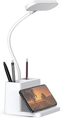 AXX Rechargeable Small Desk Lamp for Home Office Bedroom, Study Table Light for Kids Teens, White, LED, Pen Holder, Mini, Gooseneck, College Dorm Room Lighting for Computer Keyboard Desktop Task