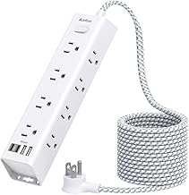 Surge Protector Power Strip - 10 FT Extension Cord, Power Strip with 12 Widely AC Outlet 4 USB, Flat Plug Wall Mount Overload Protection, 1050J, Desk Charging Station for Home Office, ETL Listed,White