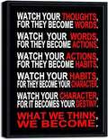 Pyradecor Black Framed Canvas Wall Art Inspirational Poster Office Positive Quotes Watch Your Thoughts Motivational Classroom Artwork for Living Room Home Decorations
