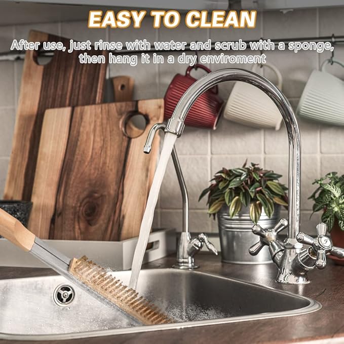 Aolso Pizza Oven Brush, 21" Brush and Stainless Steel Scraper for Pizza Stone, BBQ Grill Cleaning Brush Non Scratch Heat Proof Brass Bristles with Screwdriver, Outdoor Pizza Oven Accessories