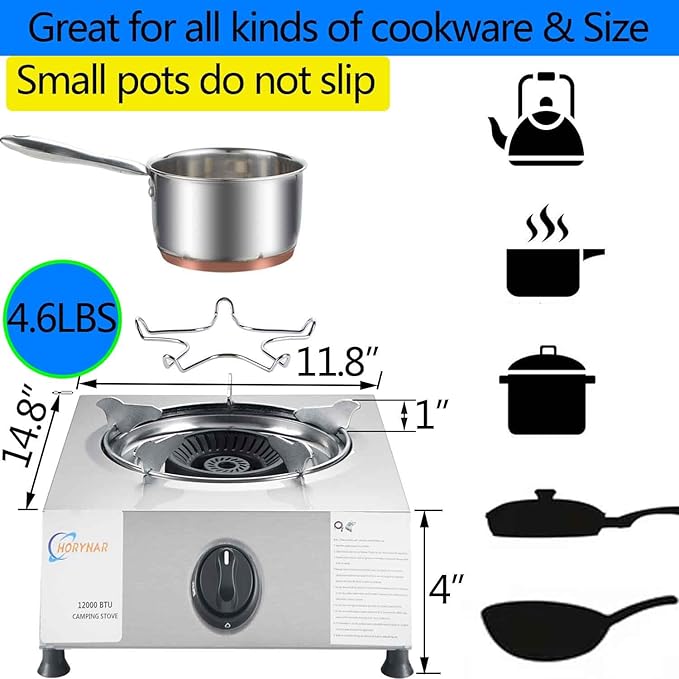 Horynar Propane Stove Single Burner Propane Stove 1 Burner 12,000 BTU Auto Ignition Gas Stove with CSA Hose for Outdoor Cooking,Emergency