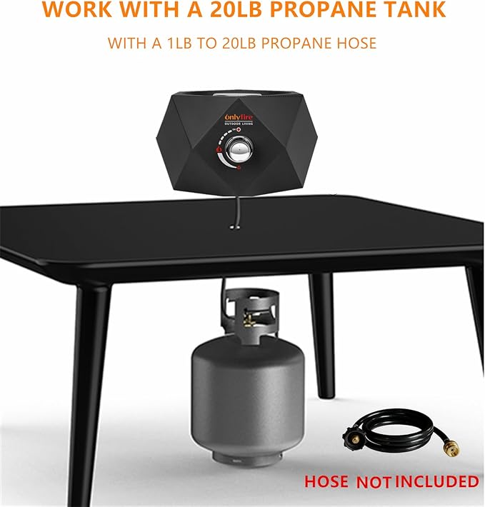 ONLYFIRE OUTDOOR LIVING 14” Modern Tabletop Fire Pit for Table with Umbrella Hole, Portable Gas Firepit for 1lb Propane Gas, Patio Backyard Porch Camping RV Tailgating, Bottom-Mounted FP003