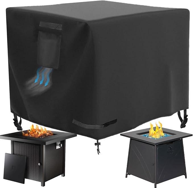 WICKTICK Square Gas Fire Pit Cover 30 x 30 x 25 Inch, Waterproof & 600D Heavy Duty Fire Table Cover, Compatible with Ciays, Xbeauty, BALI OUTDOORS and more 28x28, 30x30 Inch Patio Propane Firepits