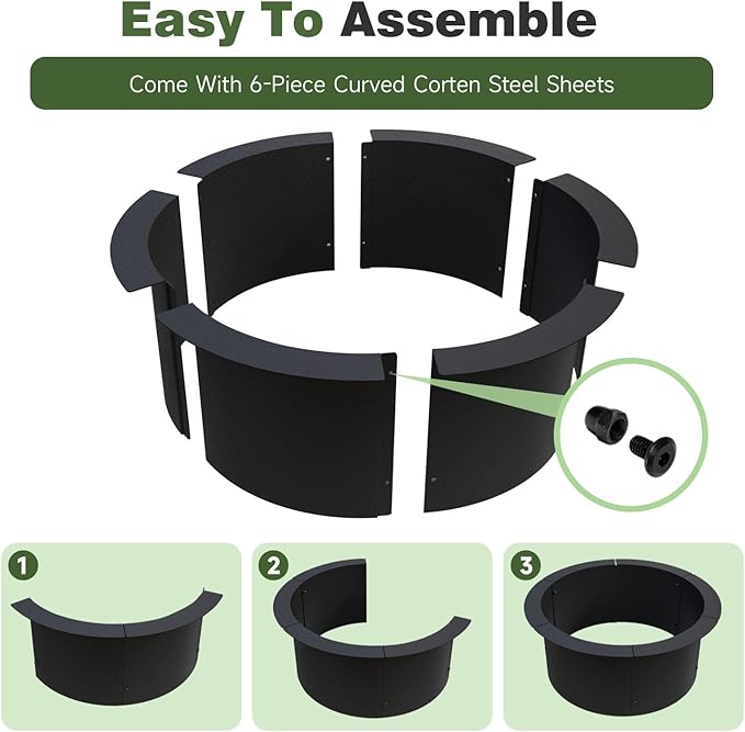Outdoor Fire Pit Ring 27.5-Inch Outer/23.6-Inch Inner, Fire Pit Insert Round Metal Steel Fire Rings for Outside Wood Burning Fire Pits-Above Or In-Ground, Patio Backyard Camping Bonfire