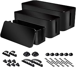 Cable Organizer Box Set of Three, Power Cover Cord Holder Surge Protector for Desk (Black)